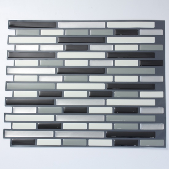 Picture of PET & PVC Home Decor Wall Decal Sticker Rectangle Black & Gray Grid Checker 28.5cm(11 2/8") x 23.5cm(9 2/8"), 1 Sheet