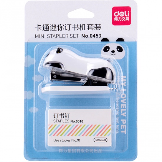 Picture of Plastic Staplers Panda Animal Black & White 62mm(2 4/8") x 29mm(1 1/8"), 1 Set(Include 1 Box Staples)
