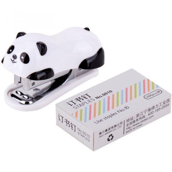 Picture of Plastic Staplers Panda Animal Black & White 62mm(2 4/8") x 29mm(1 1/8"), 1 Set(Include 1 Box Staples)