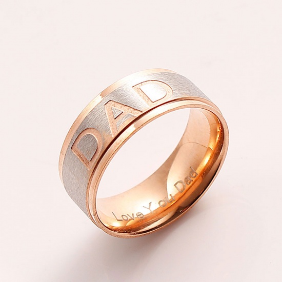 Picture of Stainless Steel Unadjustable Rings Silver Tone & Rose Gold Round " Dad " 19.1mm(US Size 9.25), 1 Piece