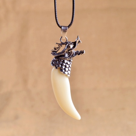 Zinc Based Alloy & Plastic Necklace Antique Silver White Half Moon Dragon 46cm(18 1/8") - 45cm(17 6/8") long, 1 Piece