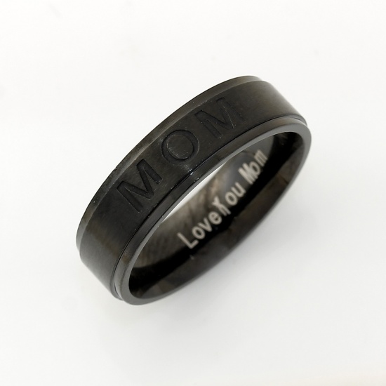 Picture of Stainless Steel Unadjustable Rings Gunmetal Round " Mom " 16.5mm(US Size 6), 1 Piece