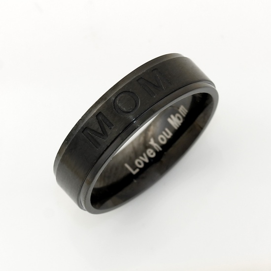 Picture of Stainless Steel Unadjustable Rings Gunmetal Round " Mom " 18.3mm(US Size 8.25), 1 Piece