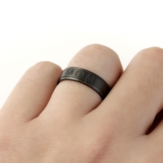 Picture of Stainless Steel Unadjustable Rings Gunmetal Round " Mom " 19.1mm(US Size 9.25), 1 Piece