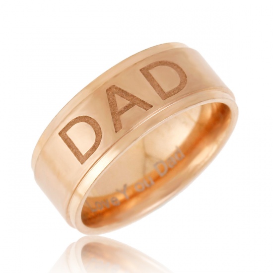Picture of Stainless Steel Unadjustable Rings Rose Gold Round " Dad " 21.5mm(US Size 12), 1 Piece