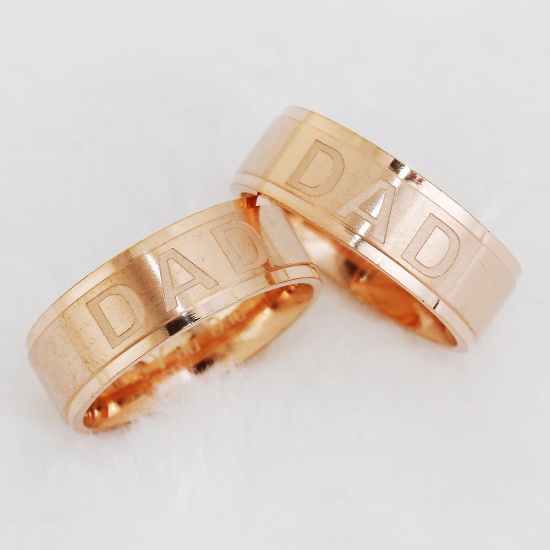 Picture of Stainless Steel Unadjustable Rings Rose Gold Round " Dad " 21.5mm(US Size 12), 1 Piece