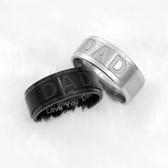 Picture of Stainless Steel Unadjustable Rings Gunmetal Round " Dad " 21.5mm(US Size 12), 1 Piece