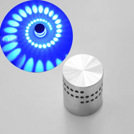 Изображение Aluminum 1W RGB LED Light Bulb Wall Lamp Spiral Cylinder Silver Tone Blue 68mm(2 5/8") x 54mm(2 1/8"), 1 Piece