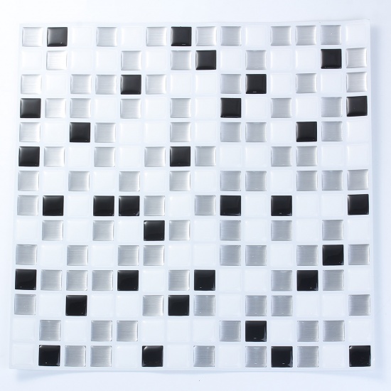 Immagine di PVC Home Decor Wall Decal Sticker Wallpaper Square Black & White Square 25.5cm(10") x 25.5cm(10"), 1 Sheet