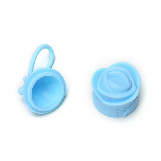 Picture of Silicone Tea Infuser Steeper Rose Flower Blue 50mm(2") x 40mm(1 5/8"), 1 Piece