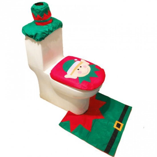 Immagine di Nonwovens Toilet Seat Cover Elf Red & Green 35cmx43cm(13 6/8"x16 7/8") 53cmx53cm(20 7/8"x20 7/8") 38cmx20cm(15"x7 7/8"), 1 Set