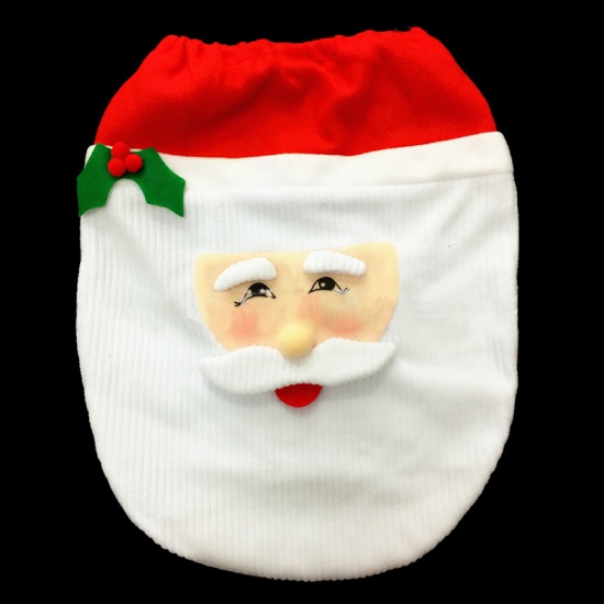 Immagine di Nonwovens Toilet Seat Cover Christmas Santa Claus White & Red 43cm x 35cm(16 7/8"x13 6/8") 53cmx53cm(20 7/8"x20 7/8") 38cm x 20cm(15"x7 7/8"), 1 Set