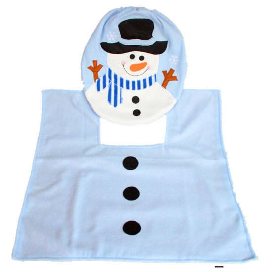 Immagine di Nonwovens Toilet Seat Cover Christmas Snowman Blue & White 35cmx43cm(13 6/8"x16 7/8") 53cmx53cm(20 7/8"x20 7/8"), 1 Set