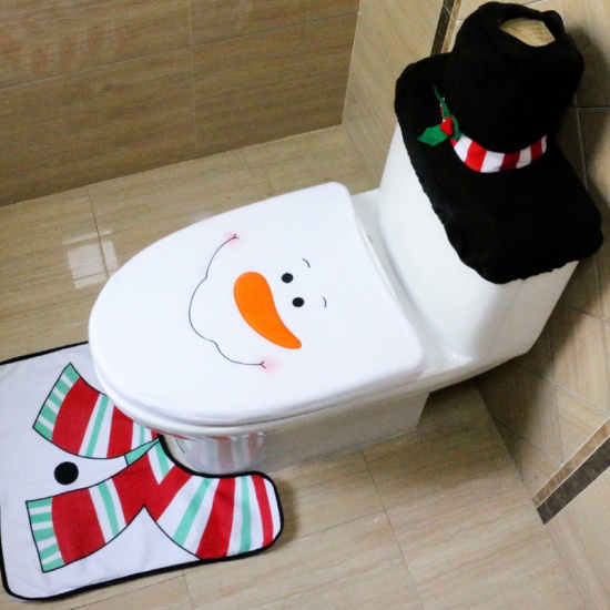 Bild von Vliesstoff Wohnaccessoires Toilettensitzabdeckung Weihnachten Schneemann Schwarz & Weiß 43cmx35.5cm 57.5cmx55cm 38cmx20cm, 1 Set