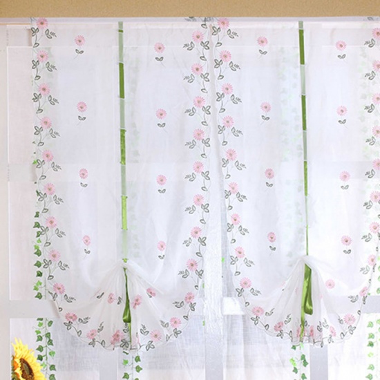 Immagine di Schermi in poliestere bianco e verde con foglie di crisantemo rosa 2.5x0.8m-1 Pz