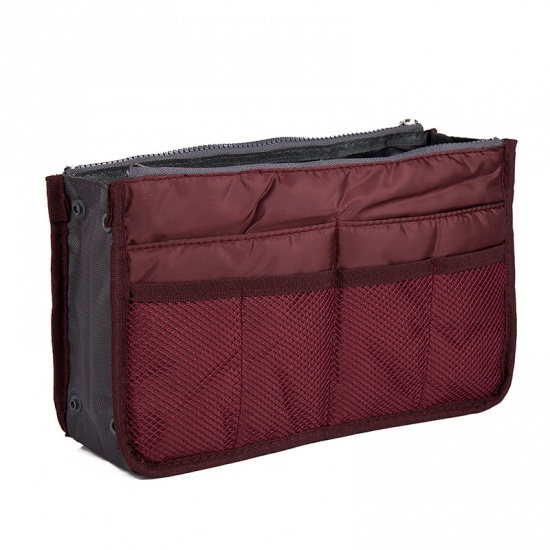 Immagine di Polyester Makeup Wash Bag Rectangle Wine Red 29.5cm(11 5/8") x 17.5cm(6 7/8"), 1 Piece