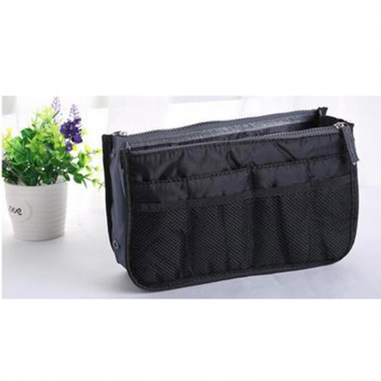 Immagine di Polyester Makeup Wash Bag Rectangle Black 29.5cm(11 5/8") x 17.5cm(6 7/8"), 1 Piece