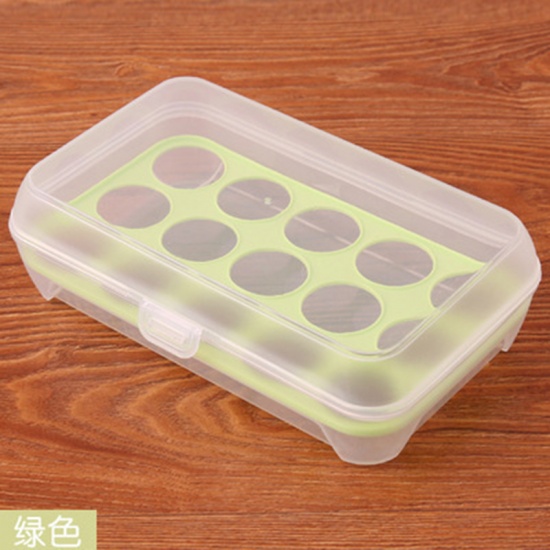 Bild von ABS Plastik Küchenwerkzeug 15 Fächer Eierhalter Aufbewahrungsbox Kühlschrank Schärfer Rechteck Grün Transparent 24cm x 15cm, 1 Stück