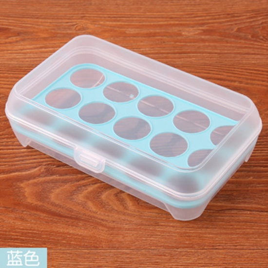 Picture of Plastic 15 Grids Egg Holder Storage Box Refrigerator Crisper Rectangle Blue Transparent 24cm(9 4/8") x 15cm(5 7/8"), 1 Piece
