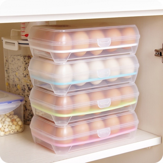 Immagine di Plastic 15 Grids Egg Holder Storage Box Refrigerator Crisper Rectangle Blue Transparent 24cm(9 4/8") x 15cm(5 7/8"), 1 Piece