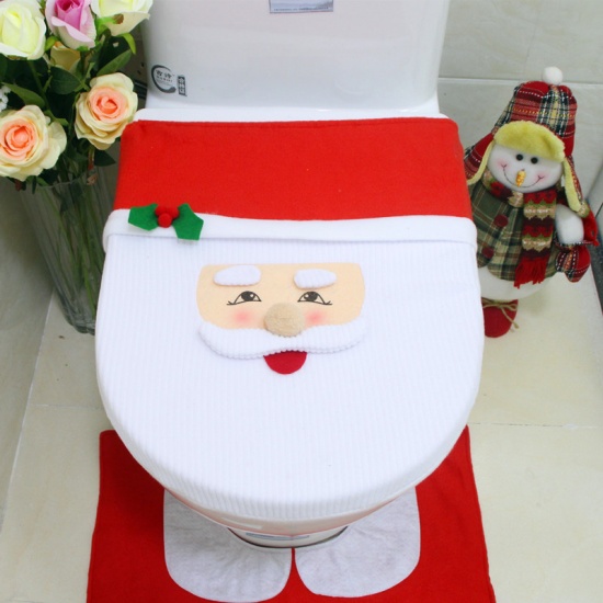 Image de Housse de Siège de Toilette en Chiffon Père de Noël Blanc & Rouge 43cm x 33cm, 1 Pièce