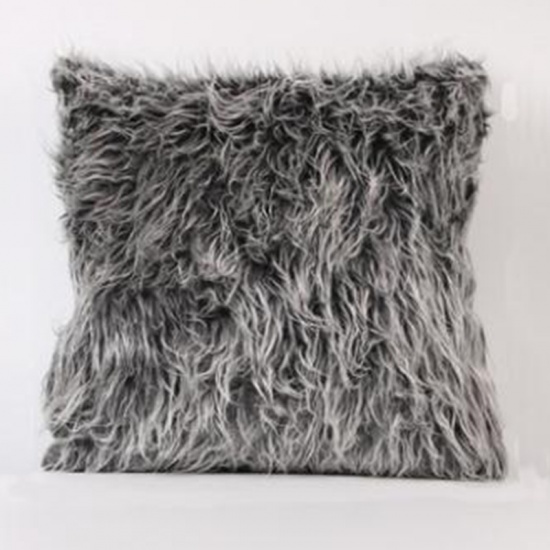 Изображение Plush Faux Fur Pillow Cases Square Dark Gray 45cm(17 6/8") x 45cm(17 6/8") , 1 Piece