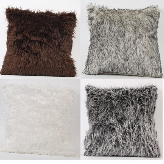 Picture of Plush Faux Fur Pillow Cases Square Dark Gray 45cm(17 6/8") x 45cm(17 6/8") , 1 Piece