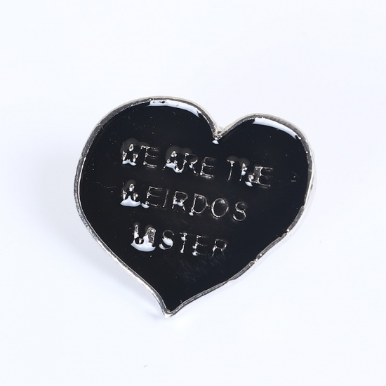 Picture of Tie Tac Lapel Pin Brooches Heart Black Enamel 25mm x 23mm, 1 Piece