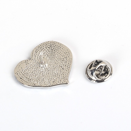 Picture of Tie Tac Lapel Pin Brooches Heart Black Enamel 25mm x 23mm, 1 Piece
