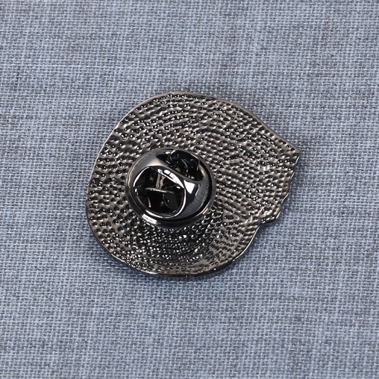 Bild von Brosche Schädel Metallgrau Schwarz & Weiß Emaille 26mm x 25mm, 1 Stück
