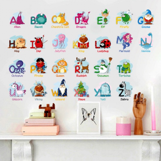 Picture of PVC Home Decor Wall Decal Sticker Wallpaper 26 Alphabet/ Letter Multicolor Animal 60cm(23 5/8") x 45cm(17 6/8"), 1 Set