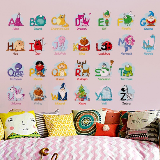 Picture of PVC Home Decor Wall Decal Sticker Wallpaper 26 Alphabet/ Letter Multicolor Animal 60cm(23 5/8") x 45cm(17 6/8"), 1 Set