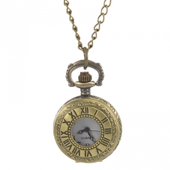 Изображение Часы Карманные Античная Бронза Круглые с узором “ Римская Цифра ” Включенная Батарея , 86см длина, 1 ШТ