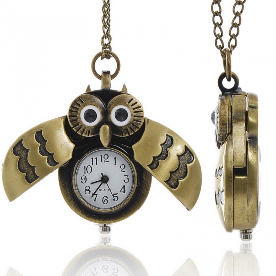 Picture of Pocket Watches Owl Animal Antique Bronze Battery Included 83cm(32 5/8") long, 1 Piece
