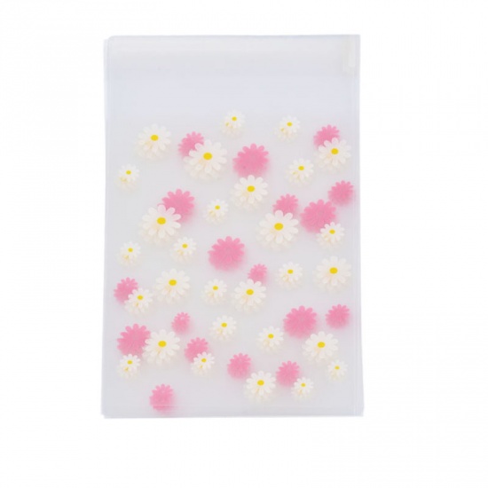 Bild von Tüte Beutel Tasche für Süßigkeiten Bonbons OPP Gänseblümchen Rosa Rechteck 13cm x 7.8cm, 50 Stück