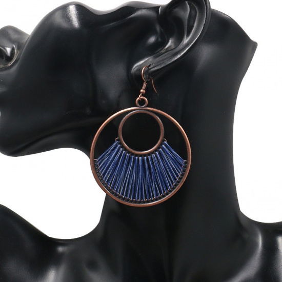 Picture of Earrings Antique Copper Blue Circle Ring 75mm x 55mm, 1 Pair