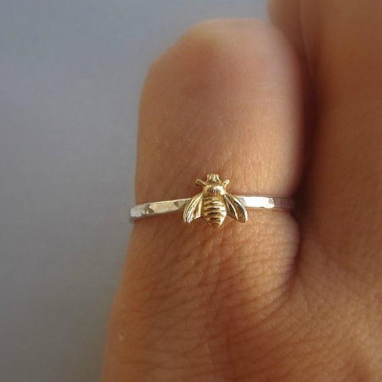 Picture of Brass Rings Gold Plated Silver Plated Bee Animal 18.1mm( 6/8")(US Size 8) , 1 Piece                                                                                                                                                                           