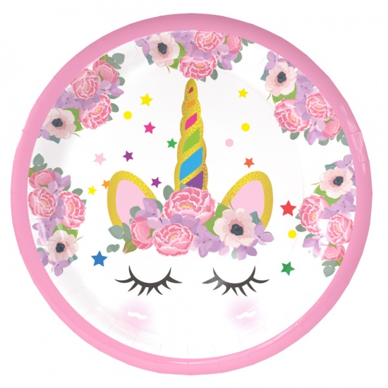 Picture of Paper Tableware Plates Party Supplies Decoration Round Pink Horse 23cm(9") Dia., 1 Set ( 6 PCs/Set)
