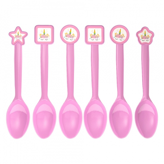 Picture of Plastic Party Supplies Decoration Spoon Pink Horse 14cm(5 4/8") x 4cm(1 5/8"), 1 Set ( 6 PCs/Set)