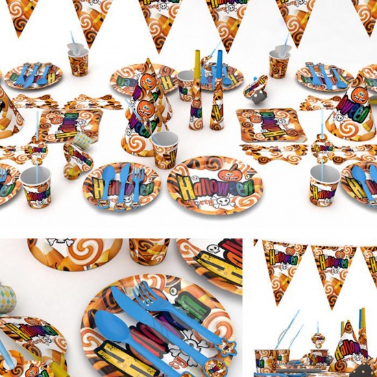 Immagine di Plastica Festa Forchetta Giallo Halloween Zucca Modello 14cm x 4cm , 1 Serie ( 6 Pz/Serie)