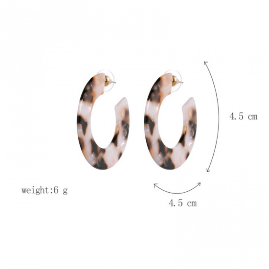 Immagine di Resina Acido Acetico orecchino cerchio Marrone Bianco Sporco 4.5cm x 4.5cm, 1 Paio