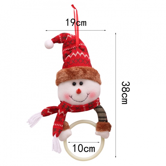 Picture of Velvet Towel Ring Hanging Decoration White Christmas Snowman 38cm(15") x 19cm(7 4/8"), 1 Piece