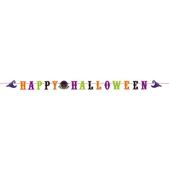 紙 飾りバナー 多色 ハロウィーン・蜘蛛 文字 " Happy Halloween " 3.5m - 3m、 1 本 の画像