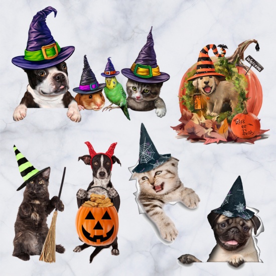 Picture of PVC Halloween 3D Home Decor Wall Decal Sticker Multicolor Cat Animal 23cm(9") x 15cm(5 7/8"), 1 Piece