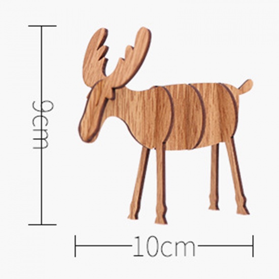 Picture of Wood Ornaments Natural Christmas Reindeer 10cm(3 7/8") x 9cm(3 4/8"), 1 Piece