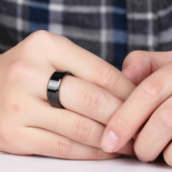 Bild von Edelstahl Uneinstellbar Ring Für Herren Schwarz 16.5mm（US Größe:6), 1 Stück