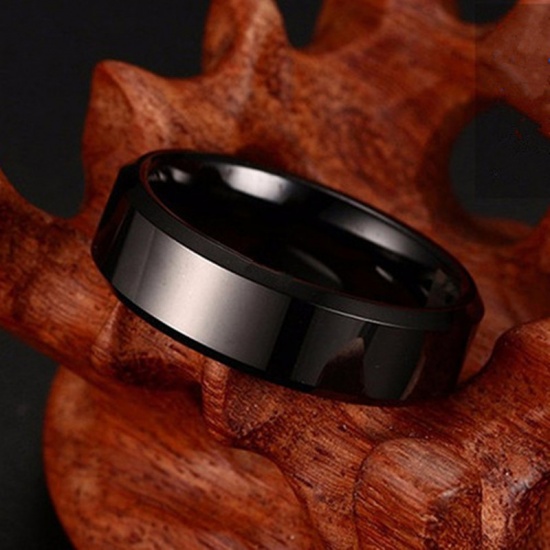 Bild von Edelstahl Uneinstellbar Ring Für Herren Schwarz 18.1mm（US Größe:8), 1 Stück