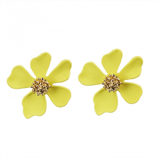 Picture of Ear Post Stud Earrings KC Gold Plated Yellow Daisy Flower 19mm x 17mm, 1 Pair