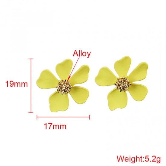 Picture of Ear Post Stud Earrings KC Gold Plated Yellow Daisy Flower 19mm x 17mm, 1 Pair