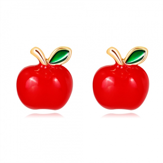 Bild von Weihnachten Ohrring Ohrstecker Vergoldet Rot & Grün Apfel Emaille 13mm x 11mm, 1 Paar
